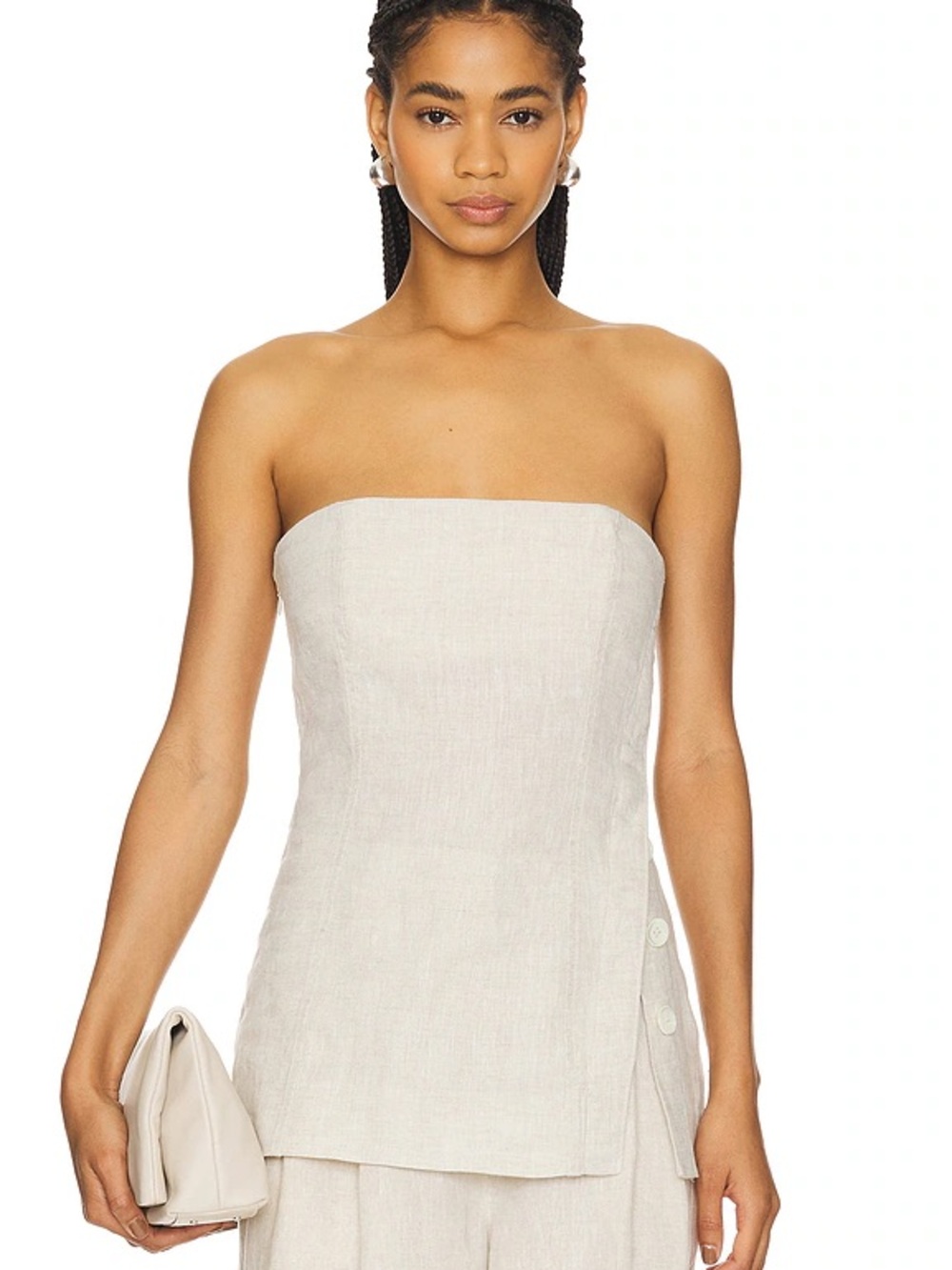 GRLFRND Strapless 100% Linen Bustier Top Ivory NWOT Size L- Revolve